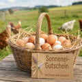 Korb mit Sonneneiern und Gutschein